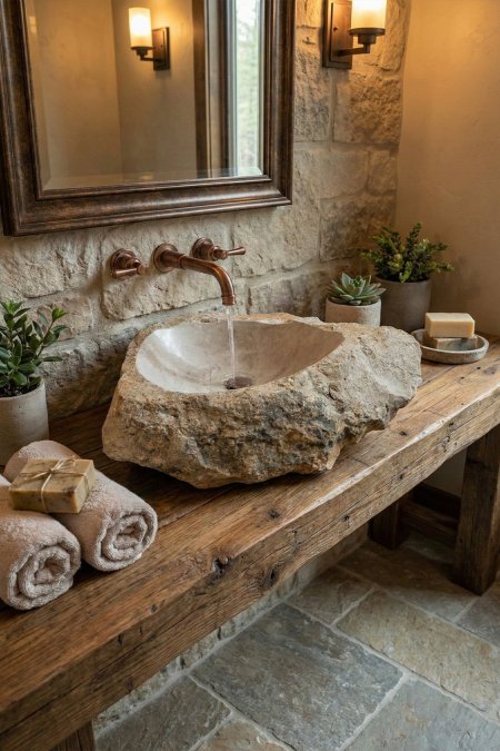 حوض مغسلة حجري طبيعي خام – 45×61 سم